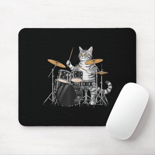 Cat Playing Drums Drumset Drumkit Drumming Drum Dr マウスパッド (マウス)