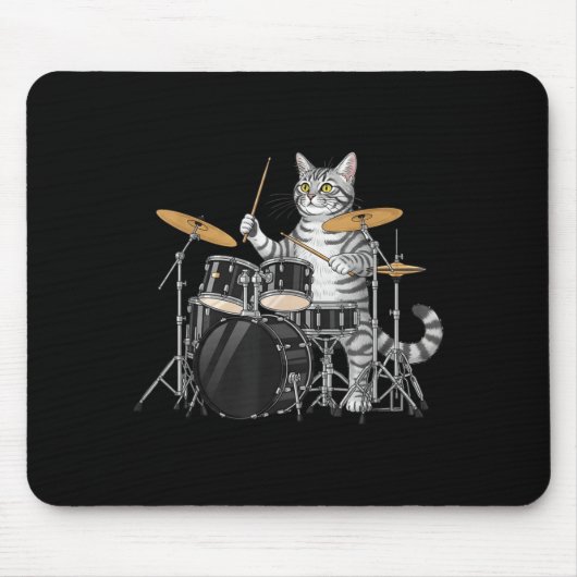 Cat Playing Drums Drumset Drumkit Drumming Drum Dr マウスパッド (正面)