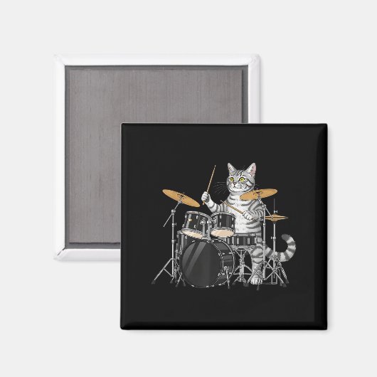 Cat Playing Drums Drumset Drumkit Drumming Drum Dr マグネット (正面/裏面)