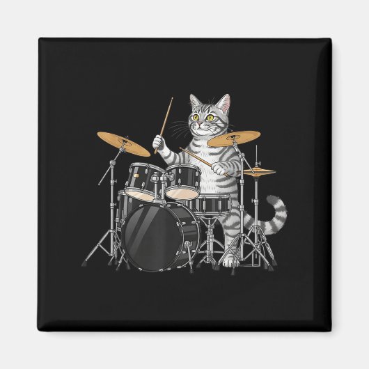 Cat Playing Drums Drumset Drumkit Drumming Drum Dr マグネット (正面)