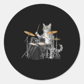 Cat Playing Drums Drumset Drumkit Drumming Drum Dr ラウンドシール (正面)