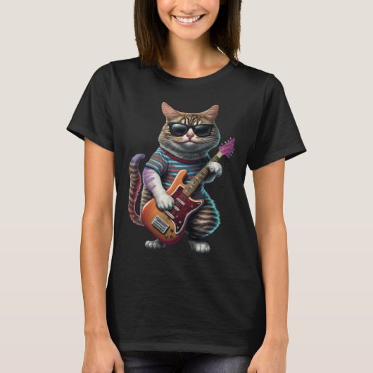 Cat Playing Electric Guitar  Animal Cat  Guitar  1 Tシャツ (正面)
