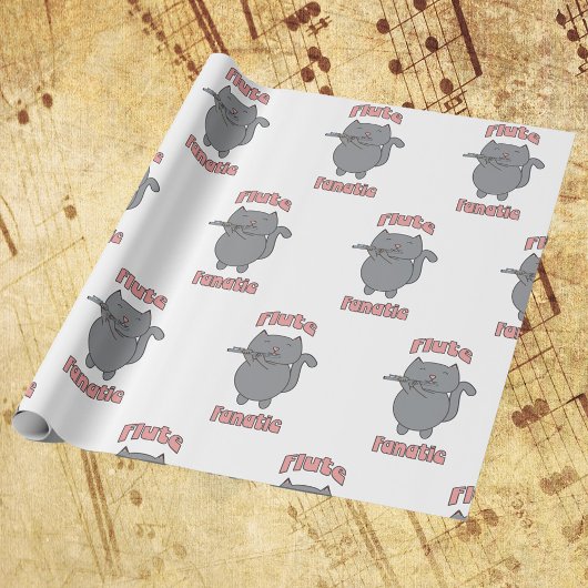 Cat Playing Flute Fanatic Funny Music Lover ラッピングペーパー