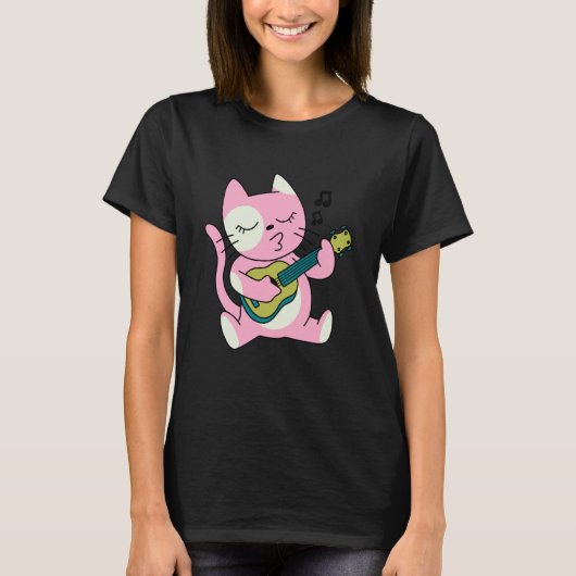 cat playing guitar music tシャツ (正面)