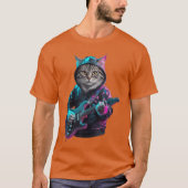 Cat Playing Guitar Rock and Roll Rock Star for Men Tシャツ (正面)