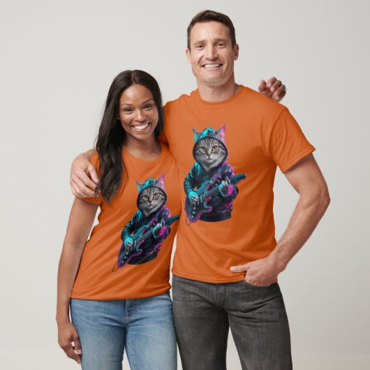 Cat Playing Guitar Rock and Roll Rock Star for Men Tシャツ (ユニセックス)