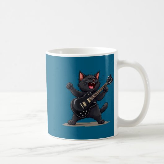 Cat Playing Guitar Rock And Roll Rock Star Funny  コーヒーマグカップ (右)