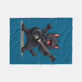 Cat Playing Guitar Rock And Roll Rock Star Funny  フリースブランケット (正面(横))