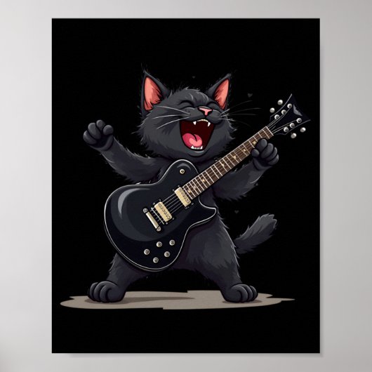 Cat Playing Guitar Rock And Roll Rock Star Funny  ポスター (正面)