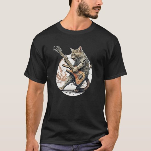 Cat Playing Guitar Rock Cat Heavy Metal Cat Music  Tシャツ (正面)