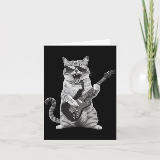 Cat Playing Guitar Rock Star Rock And Roll Men Wom カード (正面)