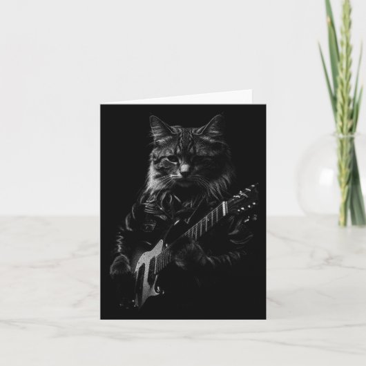 Cat Playing Guitar Rock Star Rock And Roll Men Wom カード (正面)