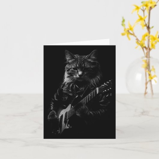 Cat Playing Guitar Rock Star Rock And Roll Men Wom カード (黄色い花)