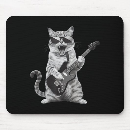 Cat Playing Guitar Rock Star Rock And Roll Men Wom マウスパッド (正面)