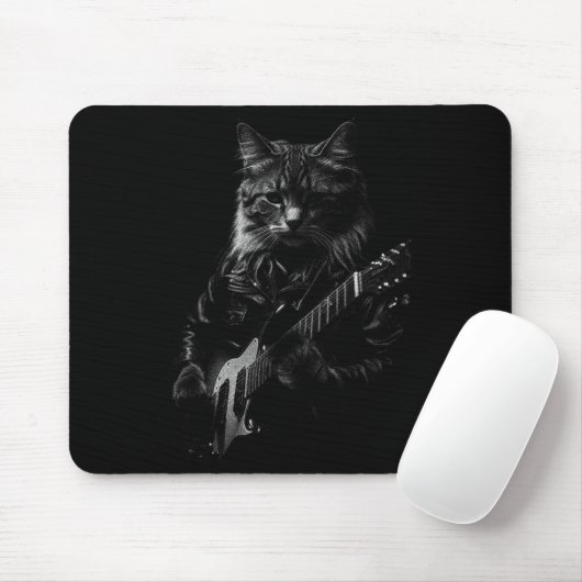 Cat Playing Guitar Rock Star Rock And Roll Men Wom マウスパッド (マウス)