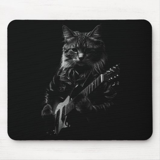 Cat Playing Guitar Rock Star Rock And Roll Men Wom マウスパッド (正面)