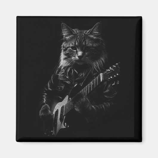 Cat Playing Guitar Rock Star Rock And Roll Men Wom マグネット (正面)