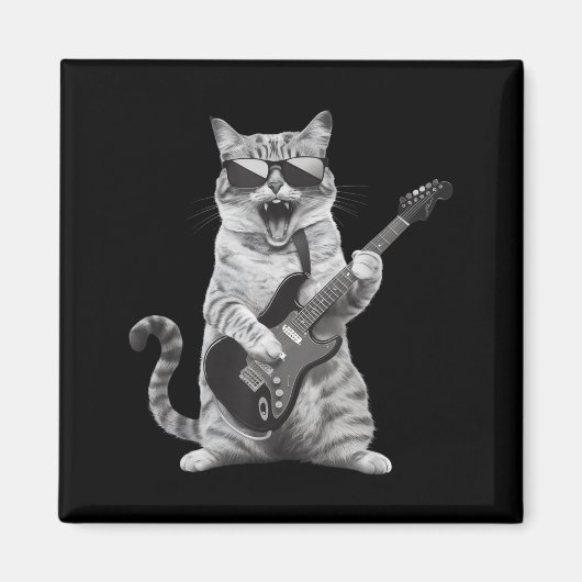 Cat Playing Guitar Rock Star Rock And Roll Men Wom マグネット (正面)
