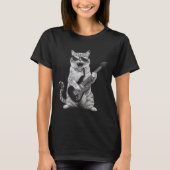 Cat Playing Guitar Rock Star Rock And Roll Men Wom Tシャツ (正面)