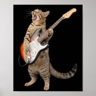 Cat Playing Guitar Shirt Kids Men Women Rock And R ポスター
