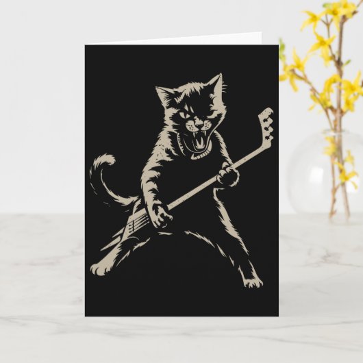 Cat Playing Ice Hockey Funny Cat Playing Hockey Sp カード (黄色い花)