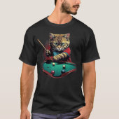 Cat Playing Pool Billiards Cool Funny Cats (2) Tシャツ (正面)