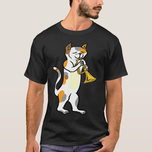 Cat Playing Trumpet  Cute Kitten Musician Fan  1 Tシャツ (正面)