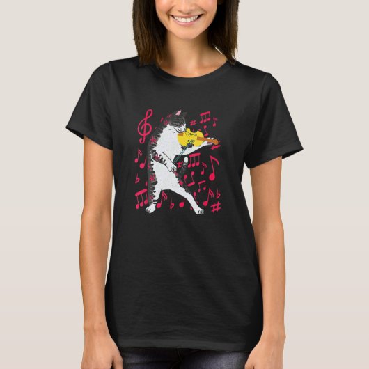 Cat Playing Violin Musical Instruments Violinist C Tシャツ (正面)