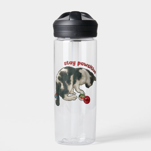 Cat Playing with MARBLES, Stay Pawsitive, Pun ウォーターボトル (正面)