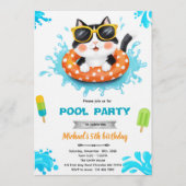 Cat pool party invitation 招待状 (正面)
