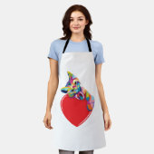 Cat Pop Art Style Kitty On A Heart エプロン (着用した状態)