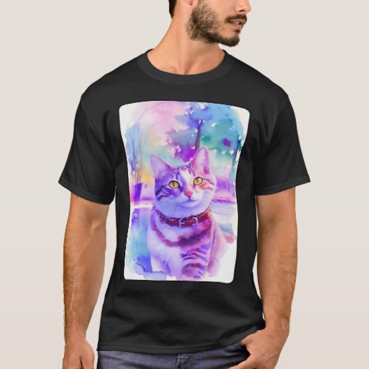 Cat Portrait Animal Beautiful Kitten Illustration Tシャツ (正面)