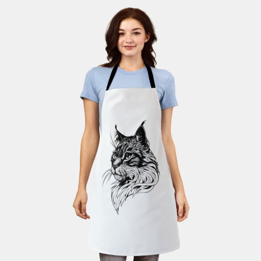 Cat Portrait hand-drawn エプロン (着用した状態)