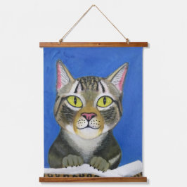 Cat Portrait Wood Topped Wall Tapestry 吊り下げ型タペストリー