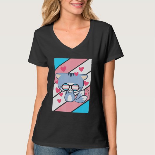 Cat Pride heart Transgender Flag LGBT Proud Ally P Tシャツ (正面)