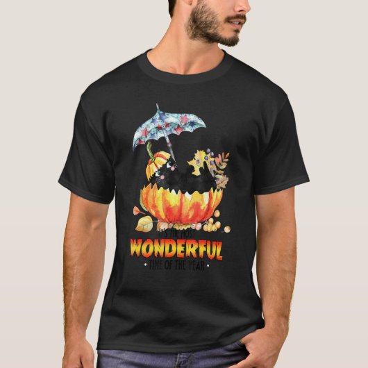 Cat Pumpkin Fall It's The Most Wonderful Time Than Tシャツ (正面)