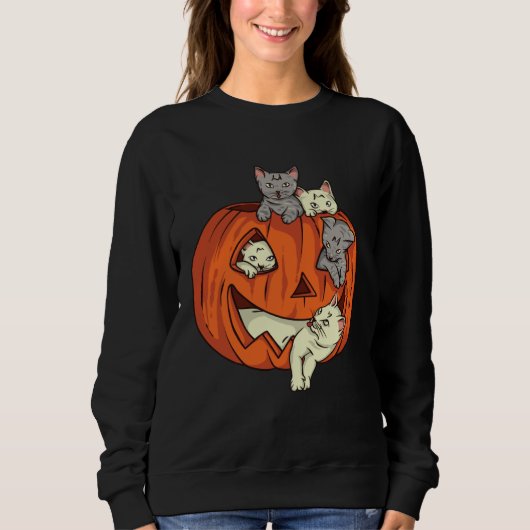 Cat Pumpkin Jack O Lantern Cat Halloween Costume B スウェットシャツ (正面)