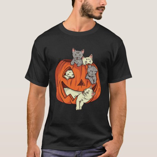 Cat Pumpkin Jack O Lantern Cat Halloween Costume B Tシャツ (正面)