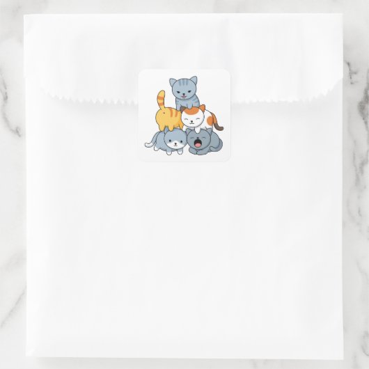 Cat Pyramid - Group of Cats スクエアシール (バッグ)