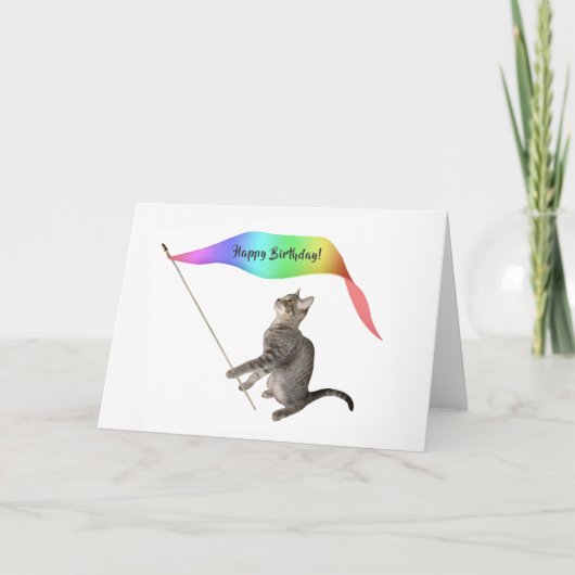 Cat Rainbow Banner Birthday Card カード (正面)