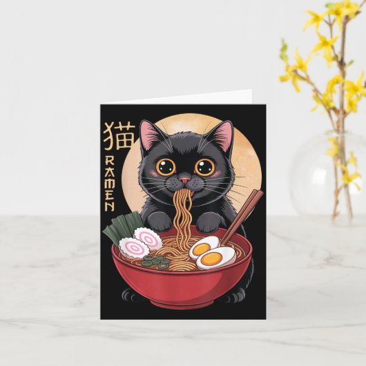 Cat Ramen Funny Graphic Tees Japanese Kawaii Cat A カード (黄色い花)