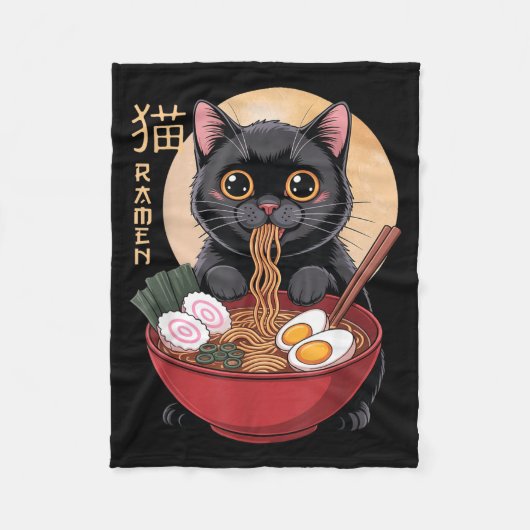 Cat Ramen Funny Graphic Tees Japanese Kawaii Cat A フリースブランケット (正面)