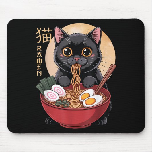Cat Ramen Funny Graphic Tees Japanese Kawaii Cat A マウスパッド (正面)