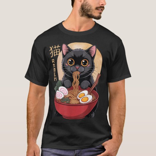Cat Ramen Funny Graphic Tees Japanese Kawaii Cat A Tシャツ (正面)