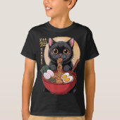 Cat Ramen Funny Graphic Tees Japanese Kawaii Cat A Tシャツ (正面)