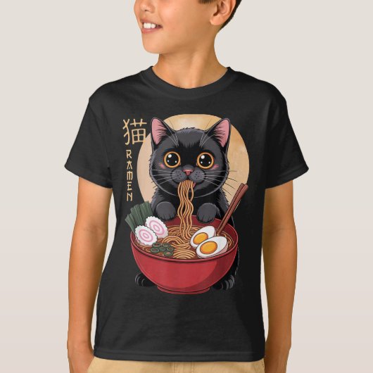 Cat Ramen Funny Graphic Tees Japanese Kawaii Cat A Tシャツ (正面)