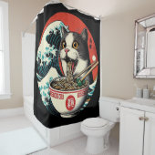 Cat Ramen Japanese Art Vintage Style シャワーカーテン (インサイチュ)