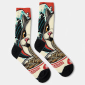 Cat Ramen Japanese Art Vintage Style ソックス (右)