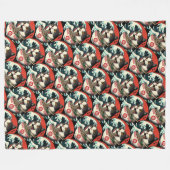 Cat Ramen Japanese Art Vintage Style フリースブランケット (正面(横))