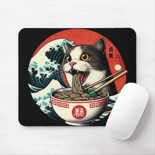 Cat Ramen Japanese Art Vintage Style マウスパッド (マウス)